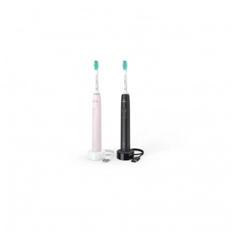 Philips Sonicare 3100 Series HX3675/15 2-pack Electric Toothbrush, Black, Sugar Rose