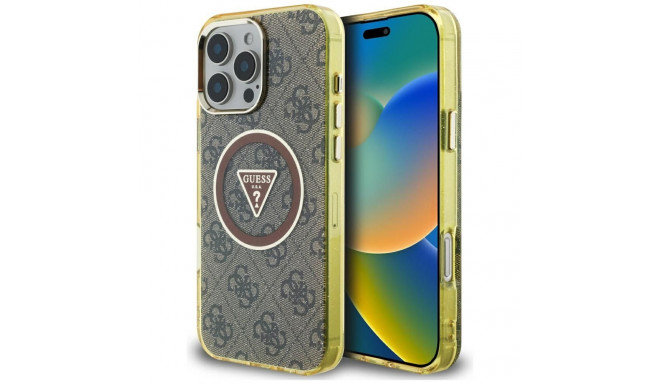 Guess IML Metal Glitter 4G Circle Triangle MagSafe Case for iPhone 16 Pro - Brown
