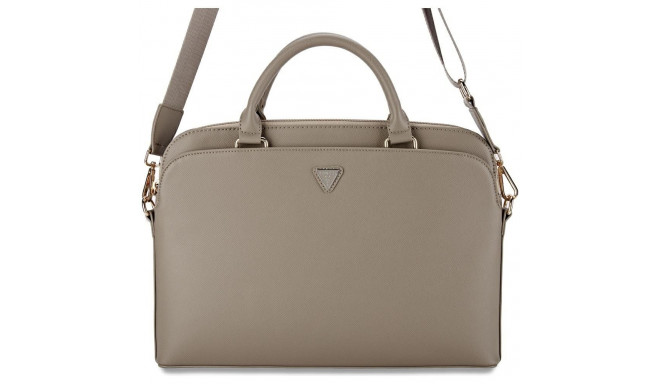 Guess Grained Zipper Pocket Triangle Logo 15" Laptop Bag - Brown