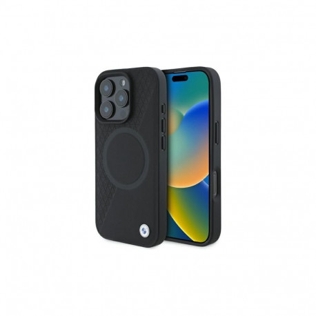 BMW Sign Leather Half Textured And Circle MagSafe case for iPhone 16 Pro Max - black
