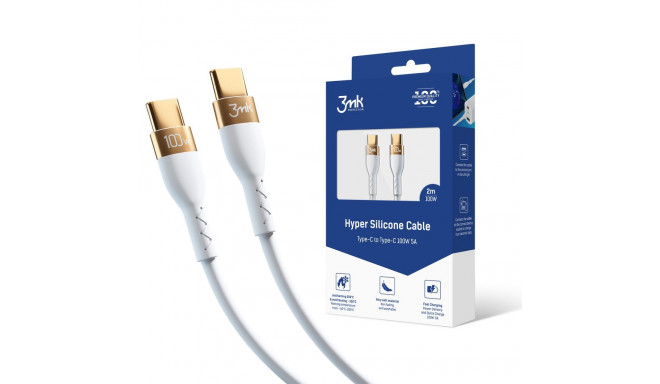 3mk kaabel USB-C - USB-C Hyper Silicone 100W 2m, white