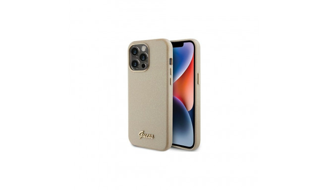 Guess Glitter Glossy Script case for iPhone 15 Pro Max - gold