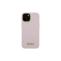 Guess Silicone Script Metal Logo & Frame case for iPhone 15 - pink