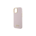 Guess Silicone Script Metal Logo & Frame case for iPhone 15 - pink