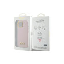 Guess Silicone Script Metal Logo & Frame case for iPhone 15 - pink