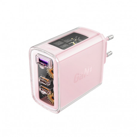 Acefast charger GaN 65W 3 ports (1xUSB, 2xUSB C) pink (A45)
