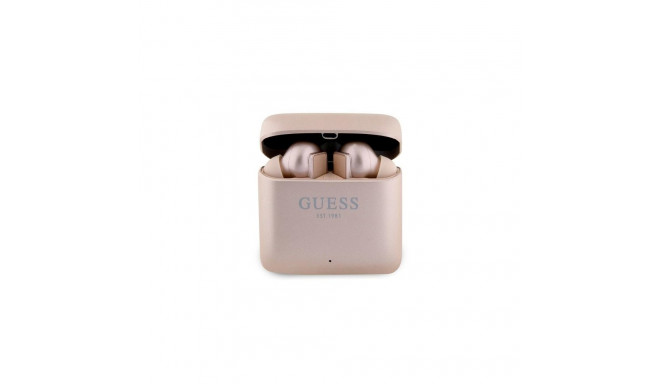 Guess GUTWSSU20ALEGP TWS Bluetooth Earphones + Dock Rose Gold/Rose Gold Printed Logo
