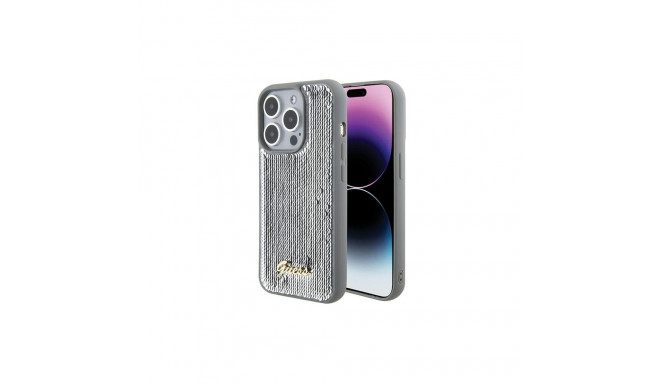 Guess Sequin Script Metal case for iPhone 15 Pro - silver