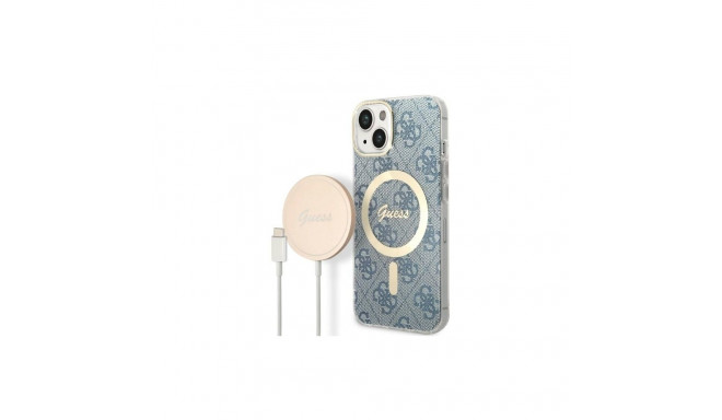 Set Guess GUBPP14SH4EACSB Case+ Charger iPhone 14 6.1" blue/blue hard case 4G Print MagSafe
