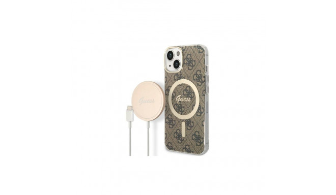Set Guess GUBPP14MH4EACSW Case+ Charger iPhone 14 Plus 6.7" brown/brown hard case 4G Print MagSafe