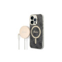 Set Guess GUBPP14LH4EACSK Case+ Charger iPhone 14 Pro 6.1" black/black hard case 4G Print MagSafe