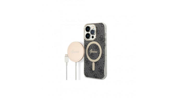 Set Guess GUBPP14LH4EACSK Case+ Charger iPhone 14 Pro 6.1" black/black hard case 4G Print MagSafe