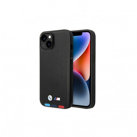 Case BMW BMHMP14S22PTDK iPhone 14 6.1 "black / black Leather Stamp Tricolor Magsafe