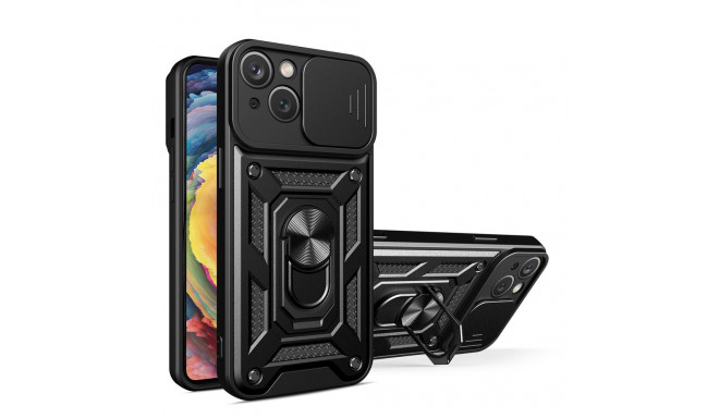 Hybrid Armor Camshield case for iPhone 14 Plus armored case with camera cover black