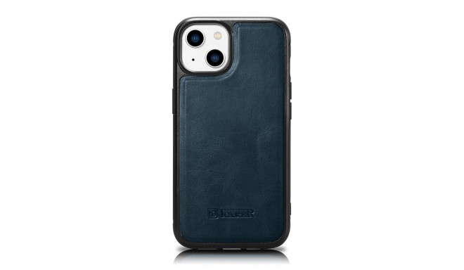 iCarer Leather Oil Wax case covered with natural leather for iPhone 14 blue (WMI14220717-BU)