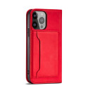 Magnet Card Case case for iPhone 14 Pro flip cover wallet stand red