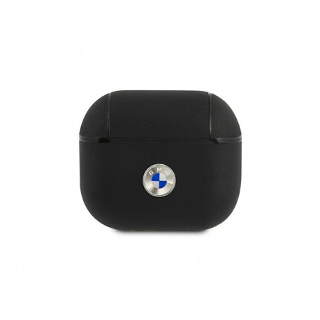 BMW Genuine Leather Silver Logo Case for AirPods 3 - Black