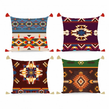 Padi DKD Home Decor Polüester Mitmevärviline Ikat (45 x 10 x 45 cm) (4 Ühikut)