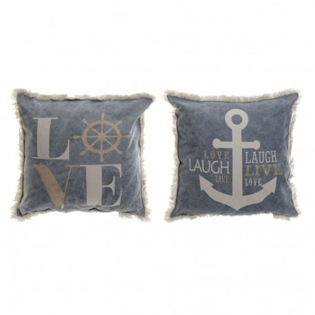 Cushion DKD Home Decor Blue White Navy Fringe (45 x 10 x 45 cm) (2 Units)