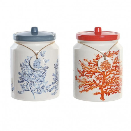 Tin DKD Home Decor Blue Coral Fuchsia White Dolomite (2 Units) (15 x 15 x 22 cm)