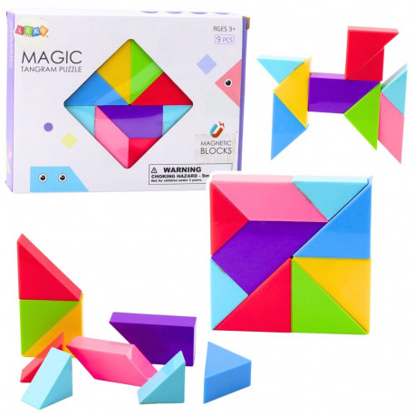 Magnetilised tangram-klotsid, värviline pusle, kleebised, 9 tk