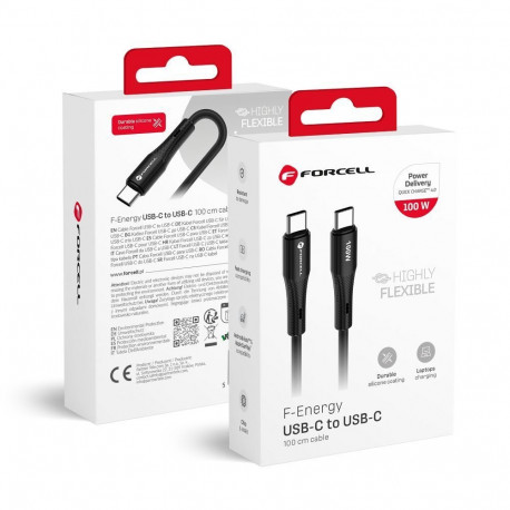 Cable USB C to USB C Forcell F-Energy QC4.0 PD 5A 100W Silicone 1 m C347 black