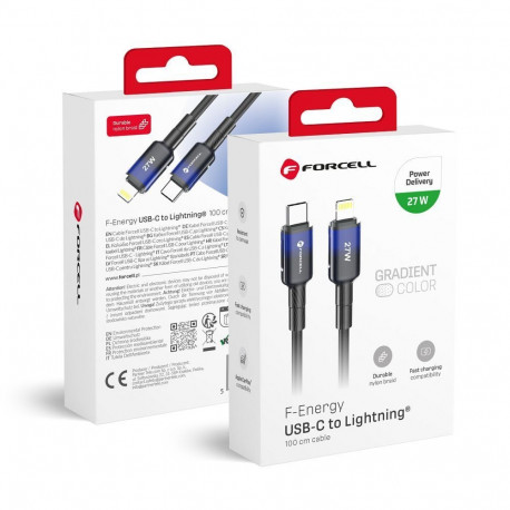 Cable USB C to Lightning Forcell F-Energy PD 3A 27W Gradient 1 m C356 black