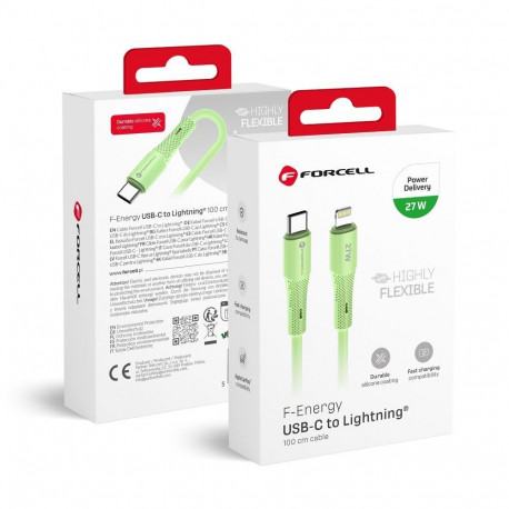 Cable USB C to Lightning Forcell F-Energy PD 3A 27W Silicone 1 m C346 green