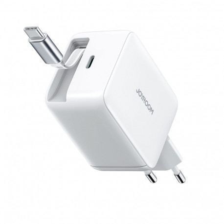 Joyroom JR-TCL06 67W GaN Wall Charger with Built-in Retractable USB-C Cable - White