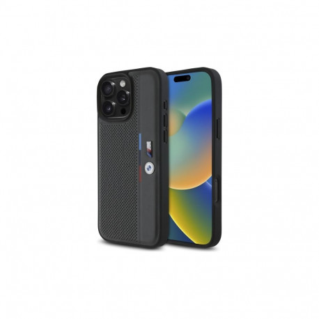 BMW M Perforated Tricolor Detail Line Case for iPhone 16 Pro Max - Dark Gray