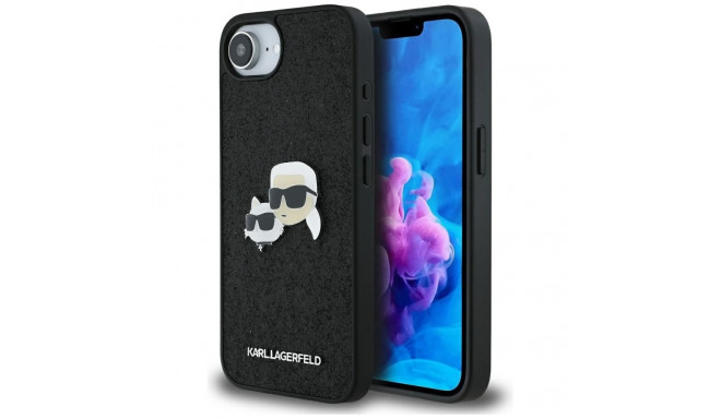 Karl Lagerfeld Fixed Glitter Karl&Choupette Heads Metal Pin iPhone 16e Case - Black
