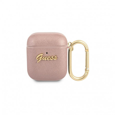 Guess GUA2SASMP AirPods cover pink/pink Saffiano Script Metal Collection