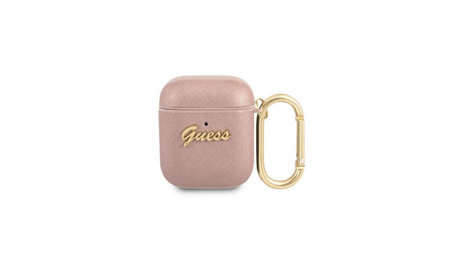 Guess GUA2SASMP AirPods cover pink/pink Saffiano Script Metal Collection