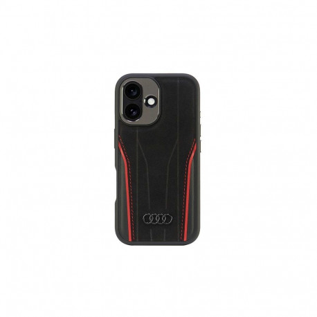 Audi Genuine Leather MagSafe iPhone 16 6.1" black-red hardcase AU-TPUPCMIP16-R8/D3-RD