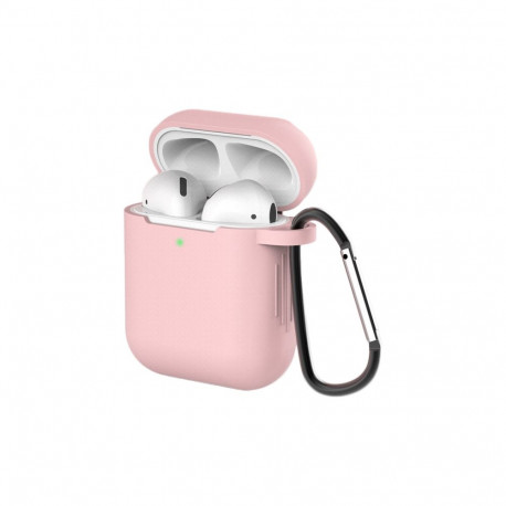 Case for AirPods 2 / AirPods 1 silicone soft case for headphones + keychain carabiner pendant pink (