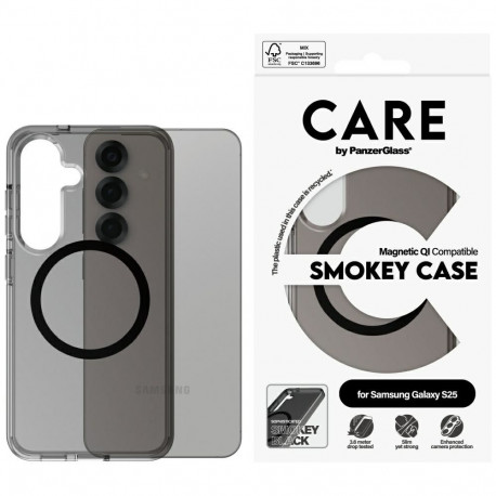 CARE by PanzerGlass Flagship Urban Combat Black QI Case for Samsung Galaxy S25 - Semi-transparent Sm