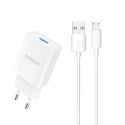 Dudao A4EU USB-A 2.1A wall charger - white + USB-A - micro USB cable