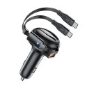 Acefast B13 car charger 53W USB-A / 2 USB-C retractable cables - black