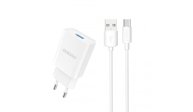 Dudao A4EU USB-A 2.1A wall charger - white + USB-A - USB-C cable
