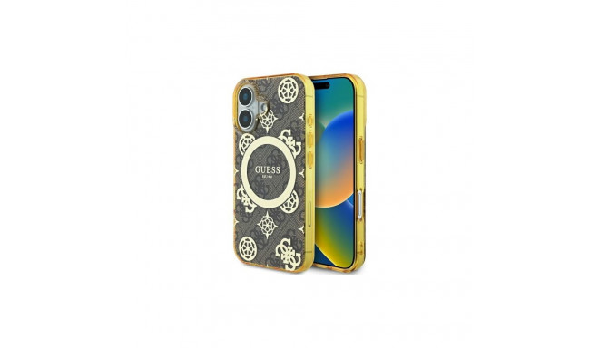 Guess IML Peony On 4G Background MagSafe iPhone 16 Case - Brown