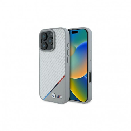 BMW M Carbon Tricolor Line MagSafe Case for iPhone 16 Pro - Gray