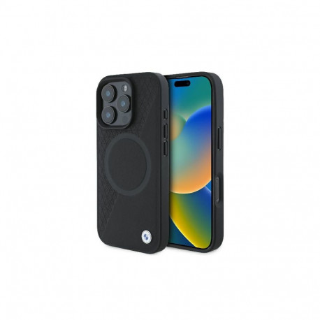 BMW Signature Leather Half Textured & Circle MagSafe case for iPhone 16 Pro - black