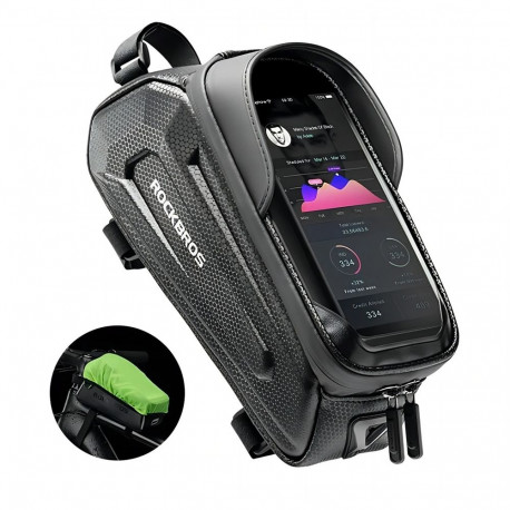 Rockbros B68 Bike Pannier for Frame, Armored, with Phone Pocket and Cover, 1.7L - Black