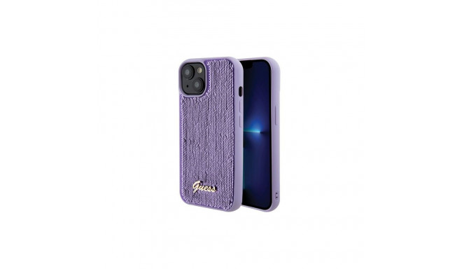 Guess Sequin Script Metal case for iPhone 15 - purple