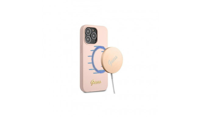 Guess GUHMP13XLSLMGLP iPhone 13 Pro Max 6.7" light pink/light pink hardcase Silicone Script Gold Log