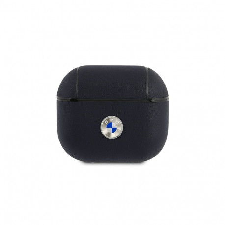 BMW Genuine Leather Silver Logo Case for AirPods 3 - Navy Blue