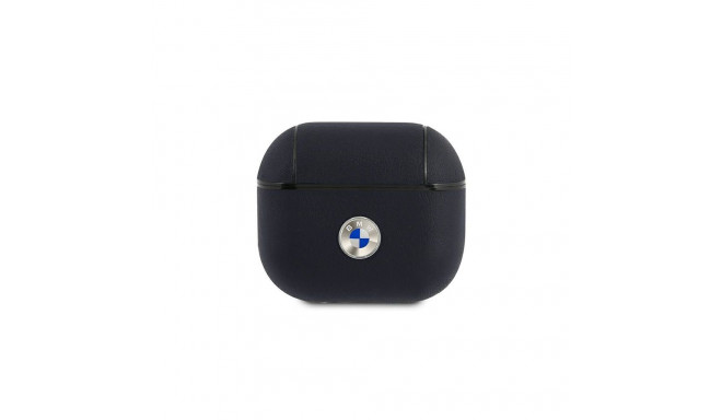 BMW Genuine Leather Silver Logo Case for AirPods 3 - Navy Blue