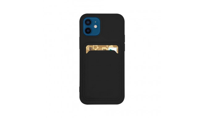 Card Case Silicone Wallet Case with Card Slot Documents for Samsung Galaxy A22 4G Black