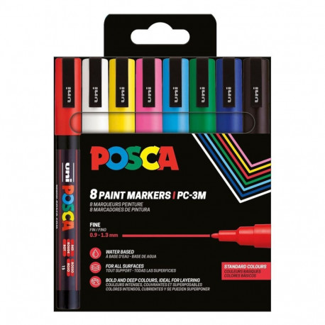 Marker UNI Posca PC3M, põhivärvid 8tk, 0,9-1,3mm
