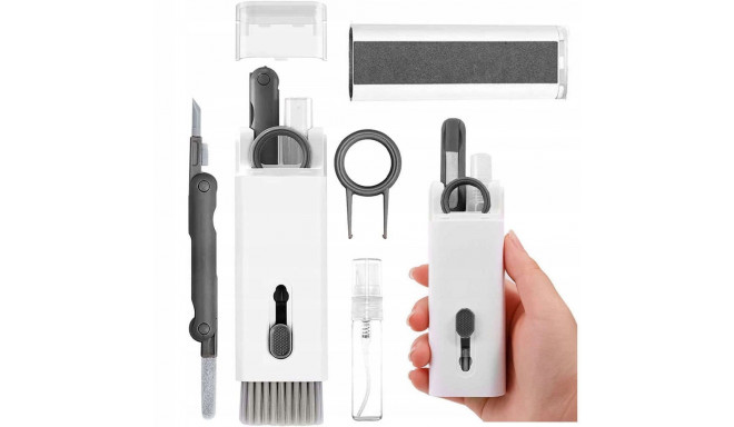 Multifunctional 7in1 cleaning set for headphones and keyboard - gray
